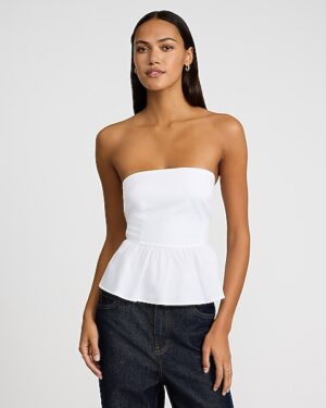 Cotton Poplin Strapless Peplum Tube Top