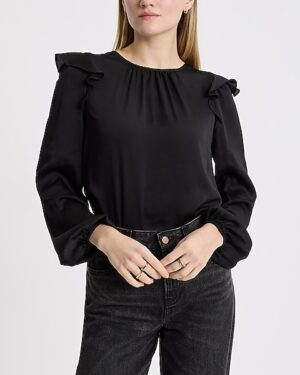 Crew Neck Long Sleeve Ruffle Top