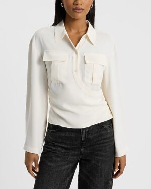 Two Pocket Long Sleeves Surplice Top