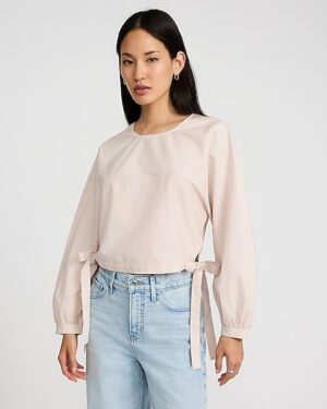 Crew Neck Long Sleeve Side Tie Top