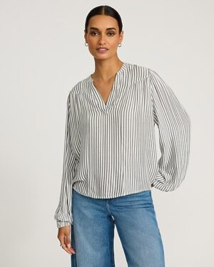 Striped V-Neck Long Sleeve Top