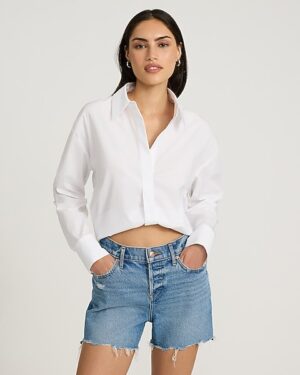 Cotton Poplin Long Sleeve Adjustable Hem Shirt