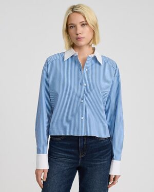 Striped Poplin Cropped Boyfriend Shirt