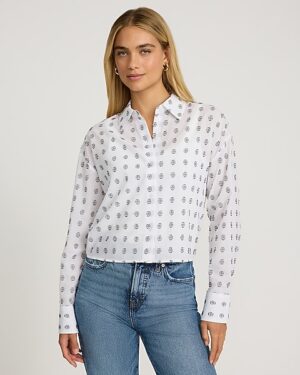 Cotton Jacquard Printed Cropped Shirt