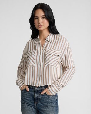 Striped Double Pocket Cropped Shirt