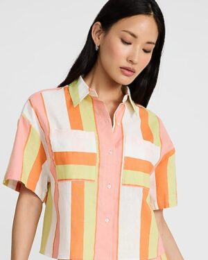 Striped Linen-Blend Cropped Shirt
