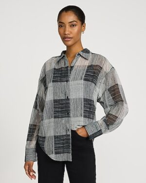 Crinkle Chiffon Plaid Boyfriend Shirt