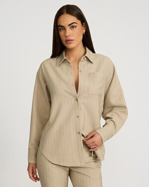 Striped Single Pocket Boyfriend Shirt