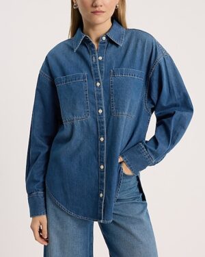Lightweight Denim Double Pocket Boyfriend Shirt
