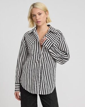 Stretch Cotton Poplin Striped Boyfriend Shirt