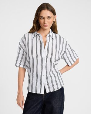 Striped Short Sleeve Boyfriend Shirt