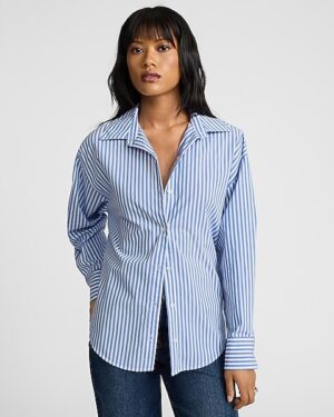 Stretch Cotton Poplin Striped Boyfriend Shirt