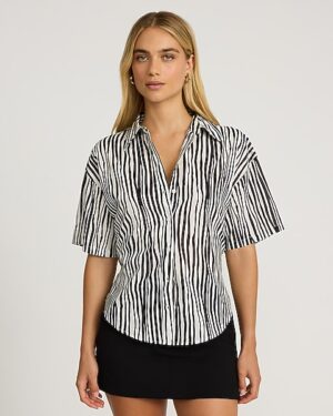 Striped Short Sleeve Boyfriend Shirt
