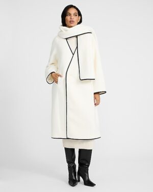 Faux Leather Tipped Scarf Coat