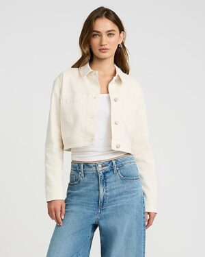 Cream Cropped Denim Jacket