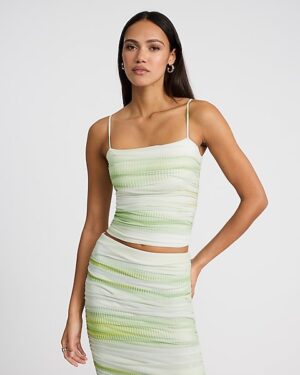 Mesh Printed Square Neck Ruched Cropped Cami