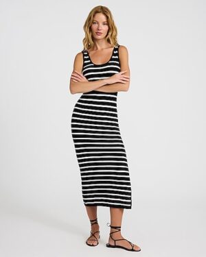 Crochet Striped Scoop Neck Sleeveless Midi Dress