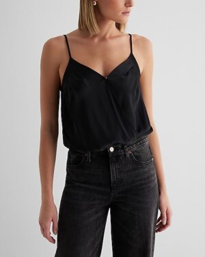Satin Pleated Faux Wrap Cami Bodysuit